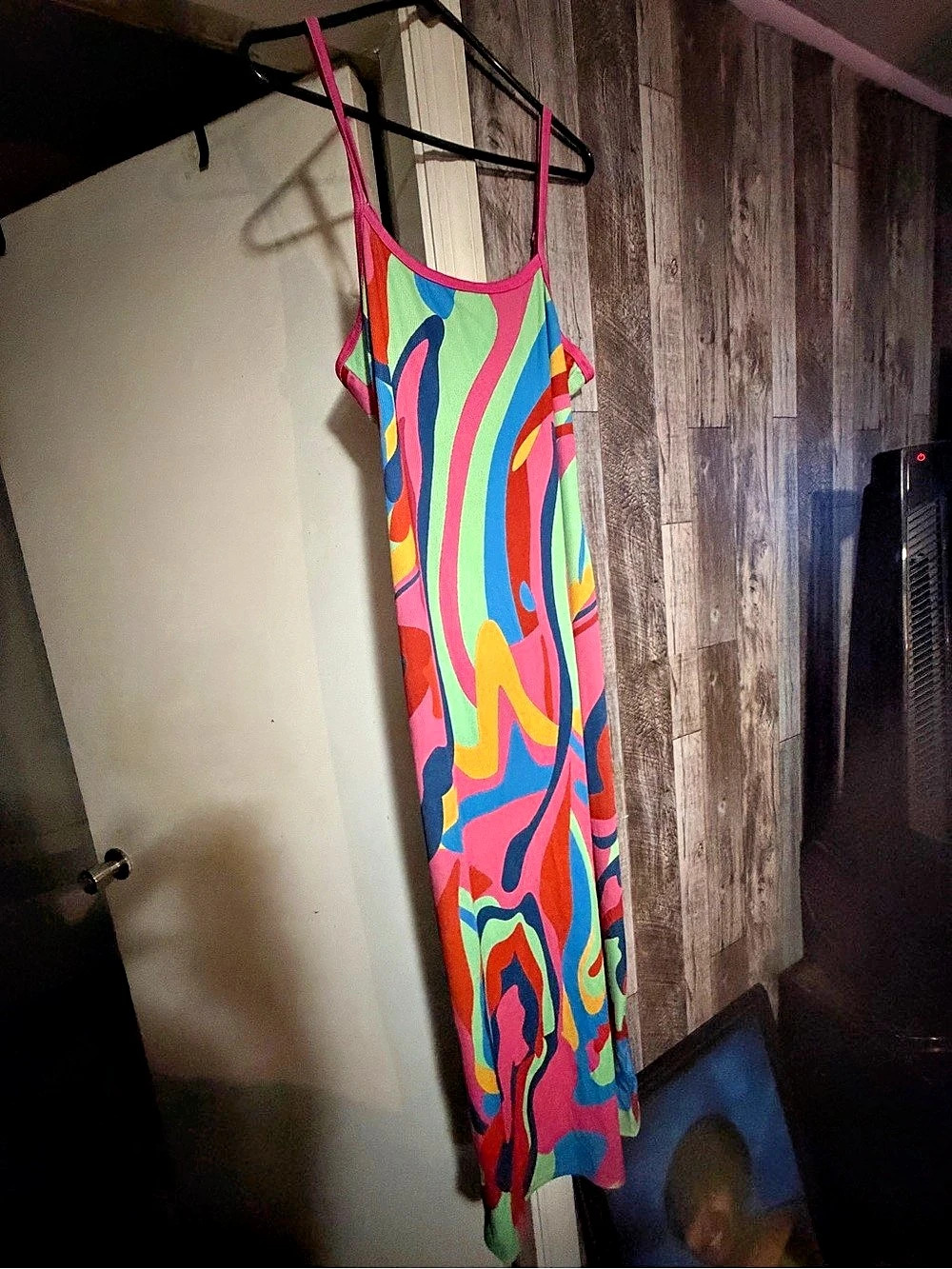 Abstract Maxi Dress in Pink & Blue Like New